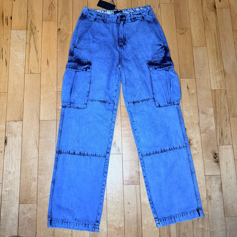 RtA High Rise Blue Cargo Jeans for Women
